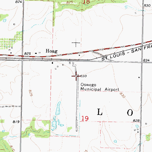 Topographic Map of Oswego Municipal Airport, KS