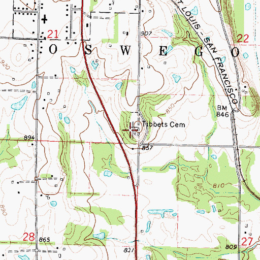 Topographic Map of Tibbets Cemetery, KS