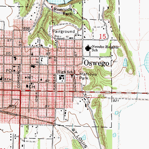 Topographic Map of Mathews Park, KS
