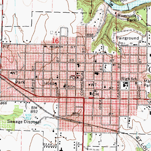 Topographic Map of Oswego, KS