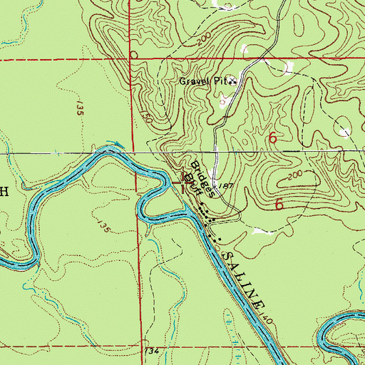 Topographic Map of Bridges Bluff, AR