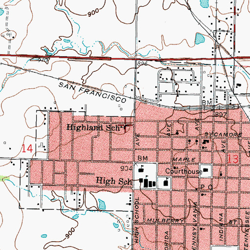 Topographic Map of Highland Elementary School, KS