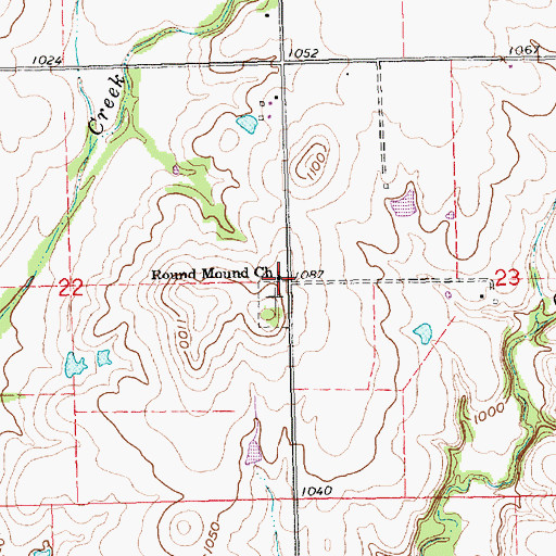 Topographic Map of Round Mound Church, KS
