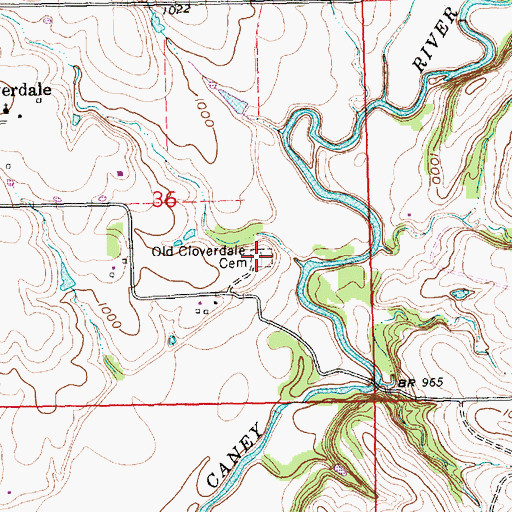 Topographic Map of Old Cloverdale Cemetery, KS