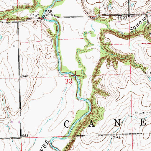 Topographic Map of Squaw Creek, KS