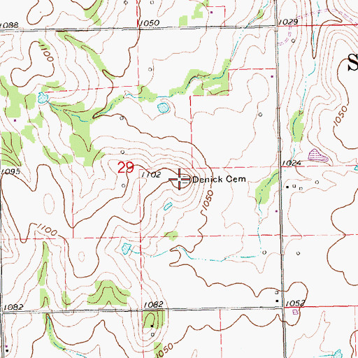 Topographic Map of Denick Cemetery, KS