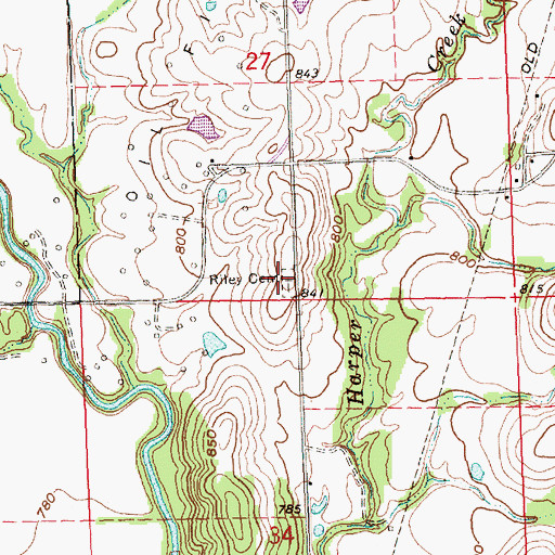 Topographic Map of Riley Memorial Cemetery, KS