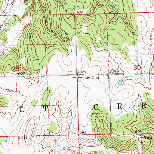 Topographic Map of Hale Cemetery, KS