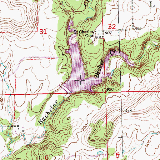 Topographic Map of Broker Creek, KS