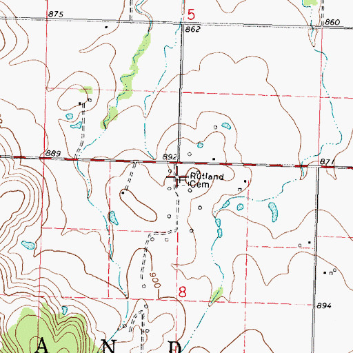 Topographic Map of Rutland Cemetery, KS
