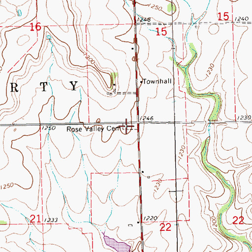 Topographic Map of Rose Valley Cemetery, KS
