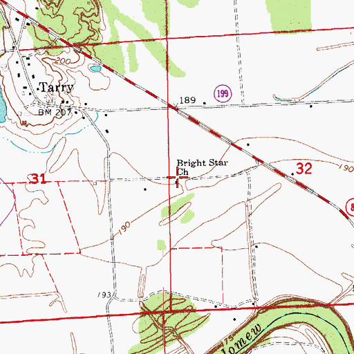 Topographic Map of Bright Star Church, AR