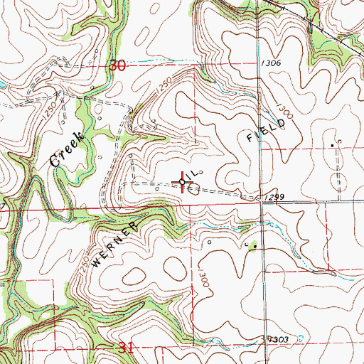 Topographic Map of Werner Oil Field, KS