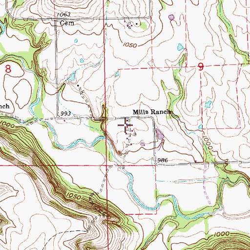 Topographic Map of Mills Ranch, KS