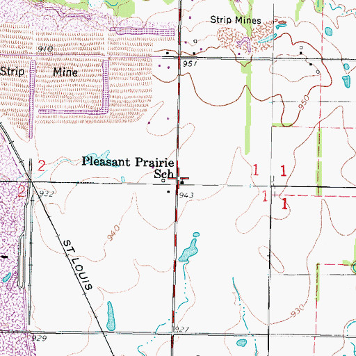 Topographic Map of Pleasant Prairie School (historical), KS