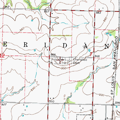 Topographic Map of Cherokee Cemetery, KS