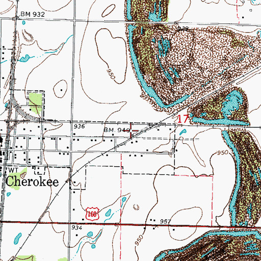 Topographic Map of Cherokee, KS