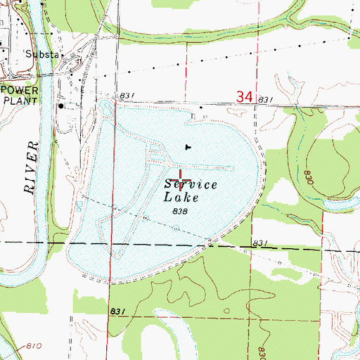 Topographic Map of Service Lake, KS