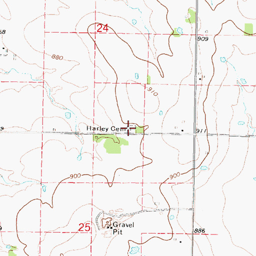 Topographic Map of Harley Cemetery, KS