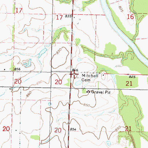 Topographic Map of Mitchell Cemetery, KS