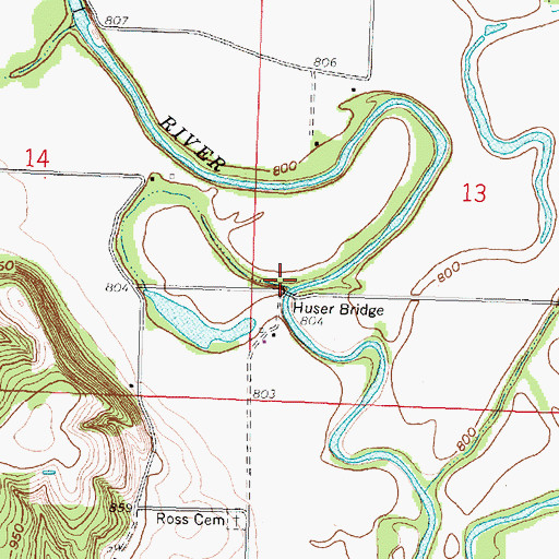 Topographic Map of Huser Bridge, KS