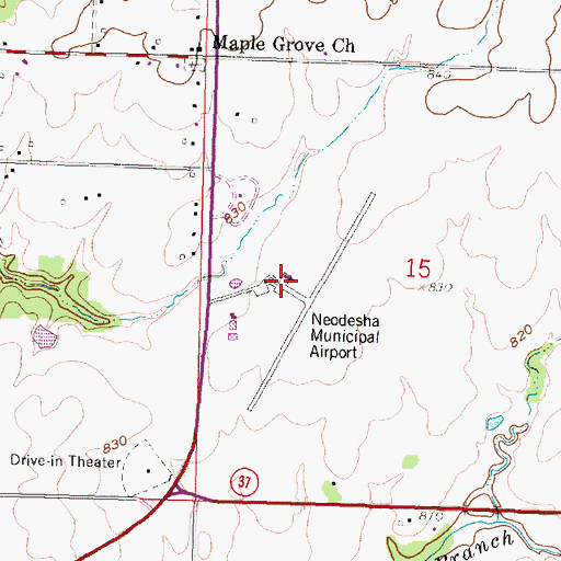 Topographic Map of Neodesha Municipal Airport, KS