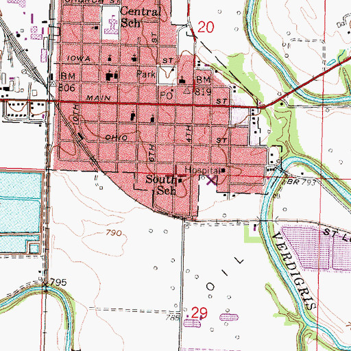 Topographic Map of South School, KS