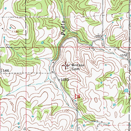 Topographic Map of Britton Cemetery, AR