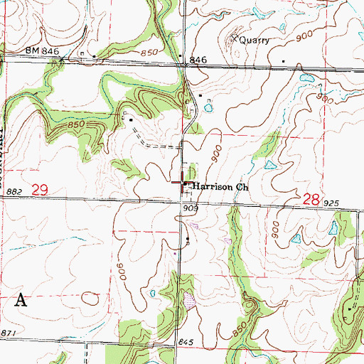 Topographic Map of Harrison Church, KS