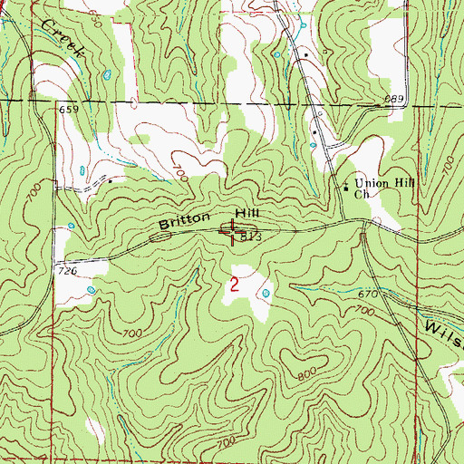 Topographic Map of Britton Hill, AR