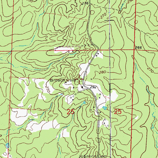 Topographic Map of Broach Cemetery, AR