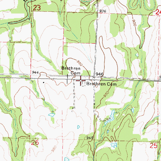 Topographic Map of Brethren Cemetery, KS