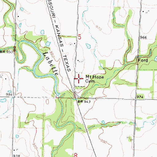 Topographic Map of Mount Hope Cemetery, KS
