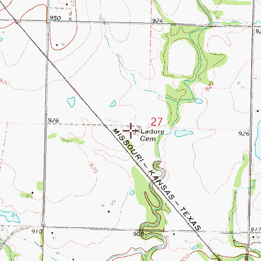 Topographic Map of Ladore Cemetery, KS