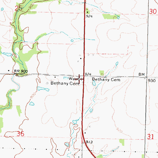Topographic Map of West Bethany Cemetery, KS