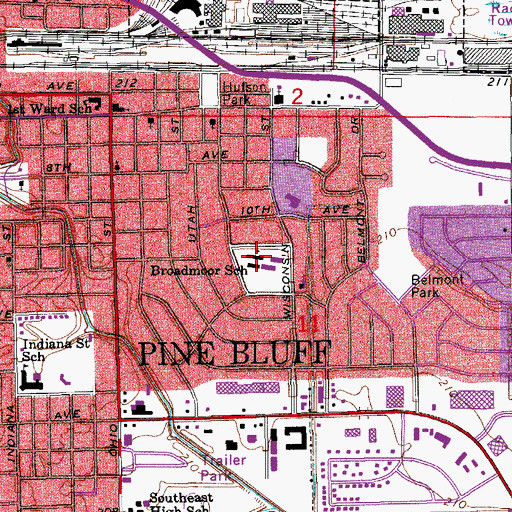 Topographic Map of Broadmoor School, AR