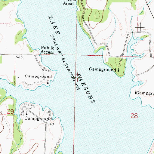 Topographic Map of Lake Parsons, KS