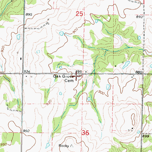 Topographic Map of Oak Grove Cemetery, KS