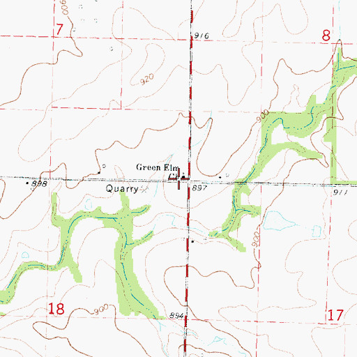 Topographic Map of Green Elm Church, KS
