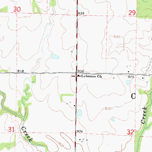 Topographic Map of Lebanon Church, KS