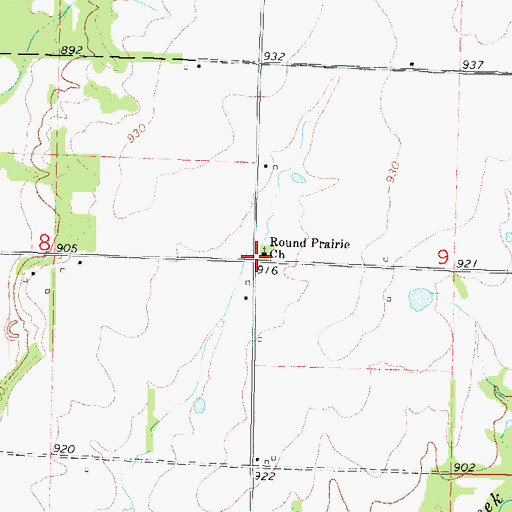 Topographic Map of Round Prairie Church, KS