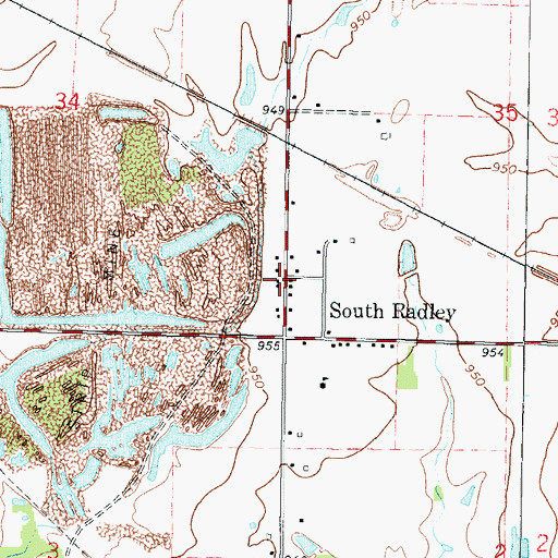 Topographic Map of South Radley, KS