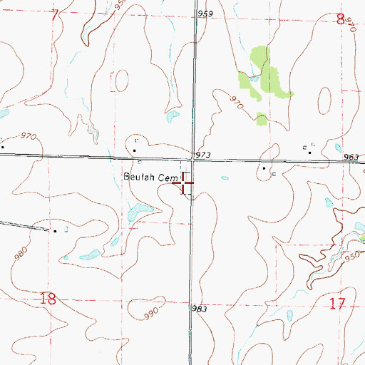 Topographic Map of Beulah Cemetery, KS