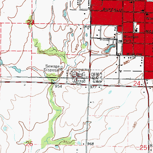 Topographic Map of Girard Cemetery, KS
