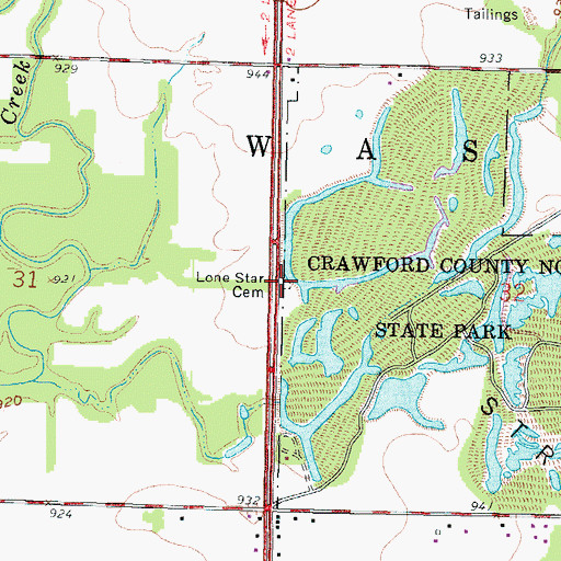 Topographic Map of Lone Star Cemetery, KS