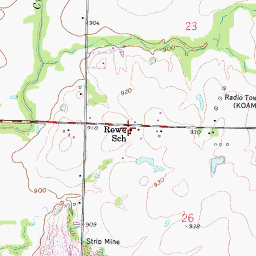 Topographic Map of Rowe School (historical), KS