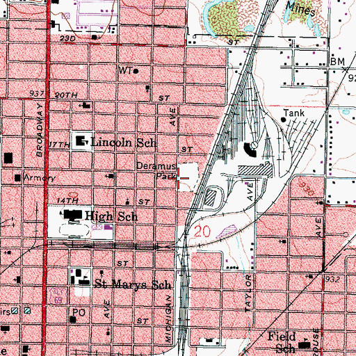 Topographic Map of Deramus Park, KS