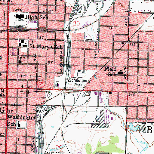 Topographic Map of Schlanger Park, KS