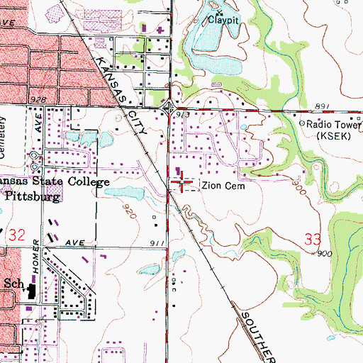 Topographic Map of Zion Cemetery, KS