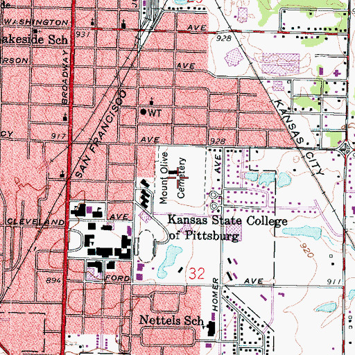 Topographic Map of Mount Olive Cemetery, KS